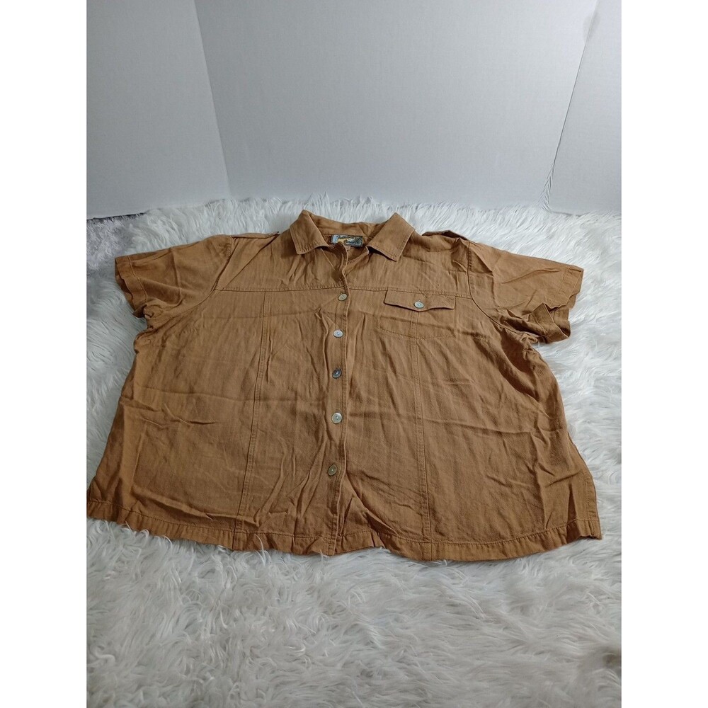 Island Sands Women's Beige Short Sleeve Top Button Up Sz 2x